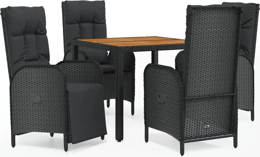 vidaXL Set mobilier de grădină cu perne, 5 piese, negru, poliratan