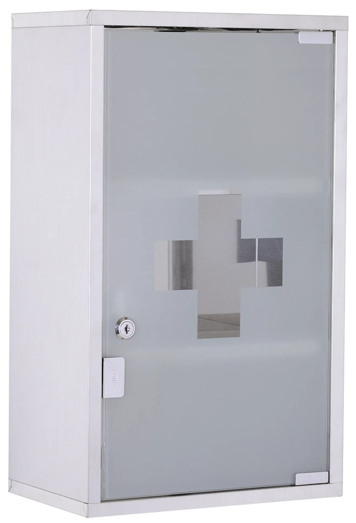 HOMCOM Dulap Medicamente din Oțel Inoxidabil 50x30x18 cm, Casetă Prim Ajutor cu Încuietoare &amp; 2 Chei | Aosom Romania