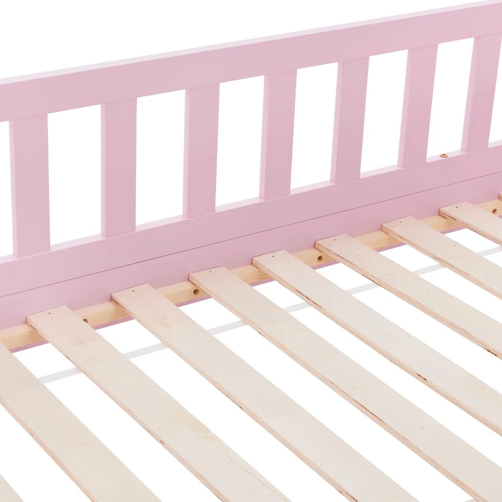 Patut Marli 90 x 200 cm cu 2 sertare si grilaj sipci - roz