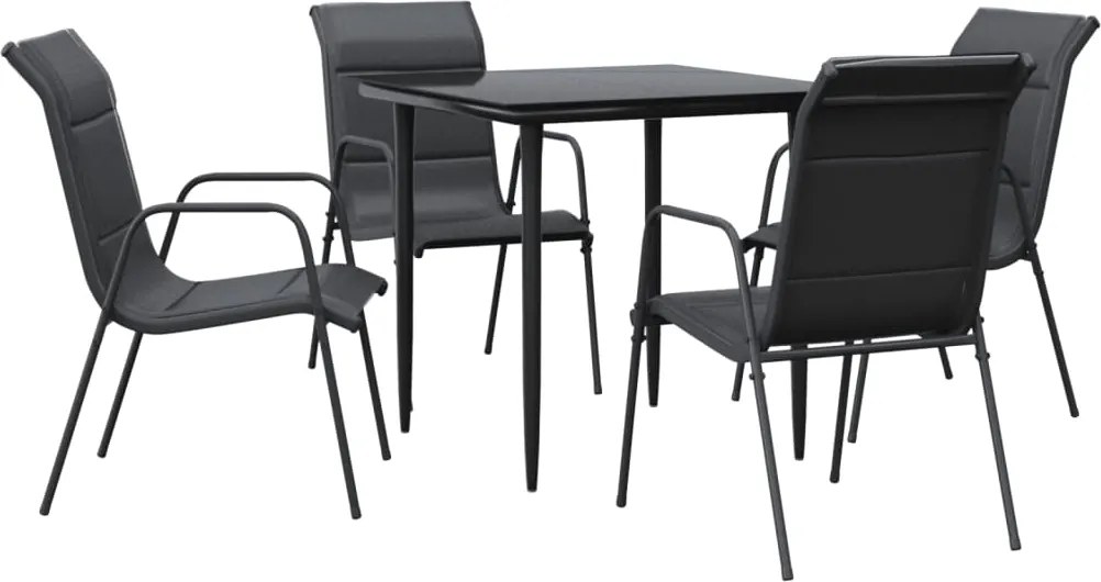 vidaXL Set mobilier de grădină, 5 piese, negru, oțel și textilenă