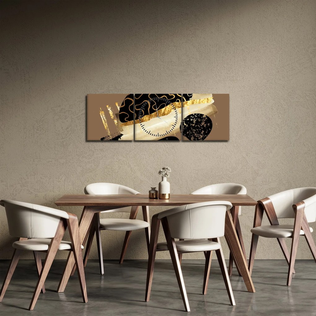 Tablou - Abstracție maro auriu N⁰3 (cu ceas) (90x30 cm)