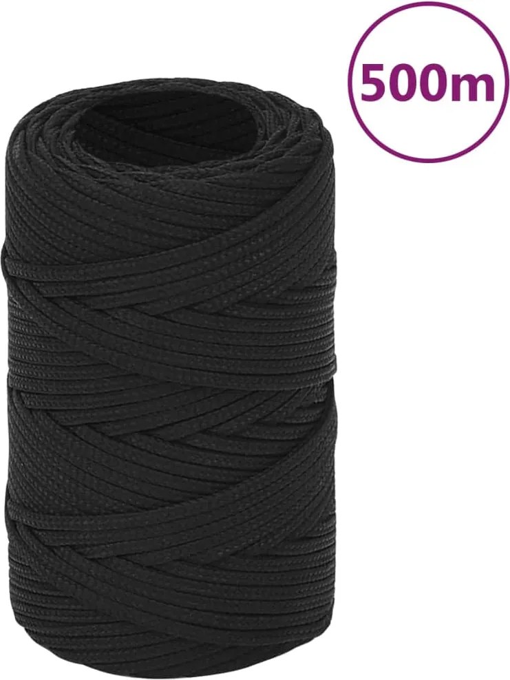 vidaXL Frânghie de barcă, negru complet, 2 mm, 500 m, polipropilenă