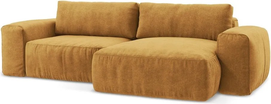 Colțar galben muștar extensibil cu tapițerie din chenille (cu colț pe partea dreaptă/cu șezlong) Kuki – Makamii