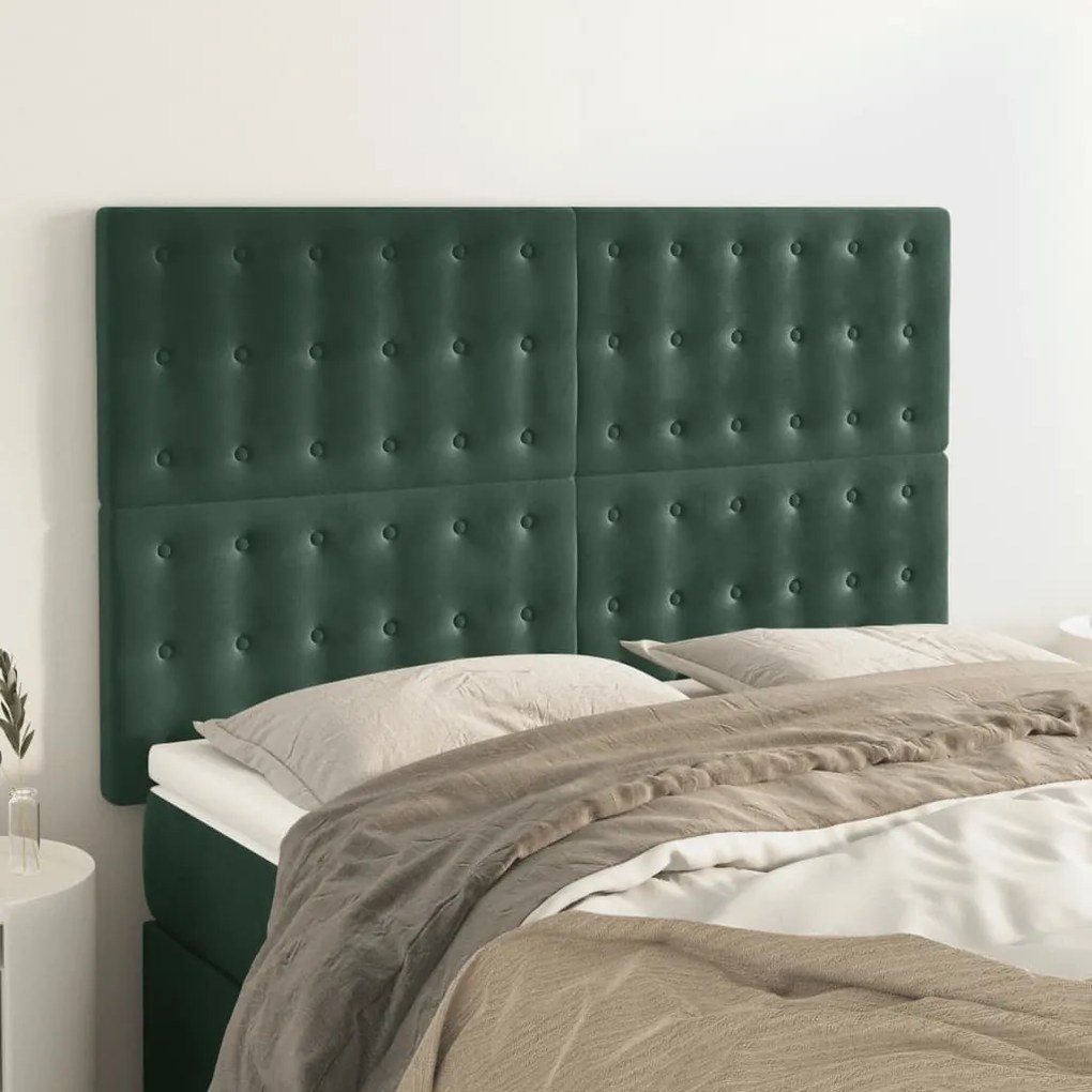 vidaXL Tăblii de pat, 4 buc, verde închis, 72x5x78/88 cm, catifea
