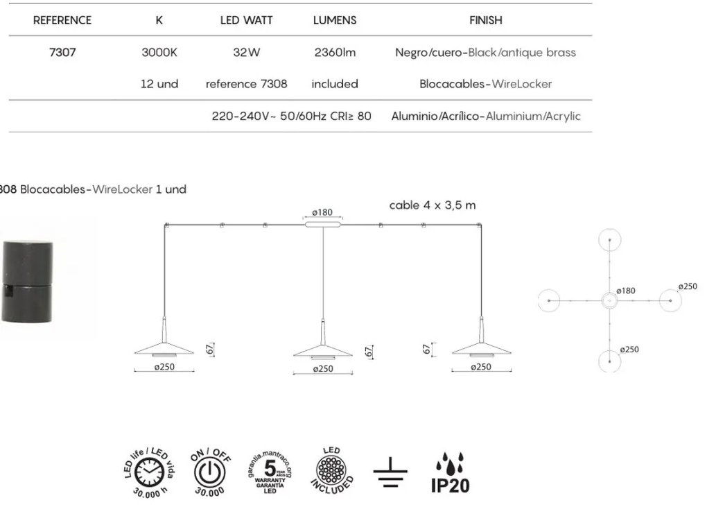 Lustra cu 4 pendule LED design tehnic ORION MA-7307
