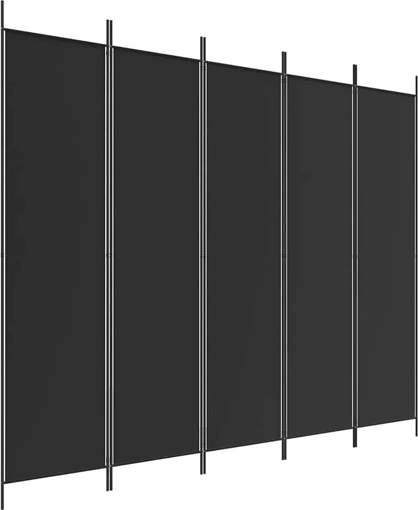 vidaXL Paravan de cameră cu 5 panouri, negru, 250x200 cm, textil