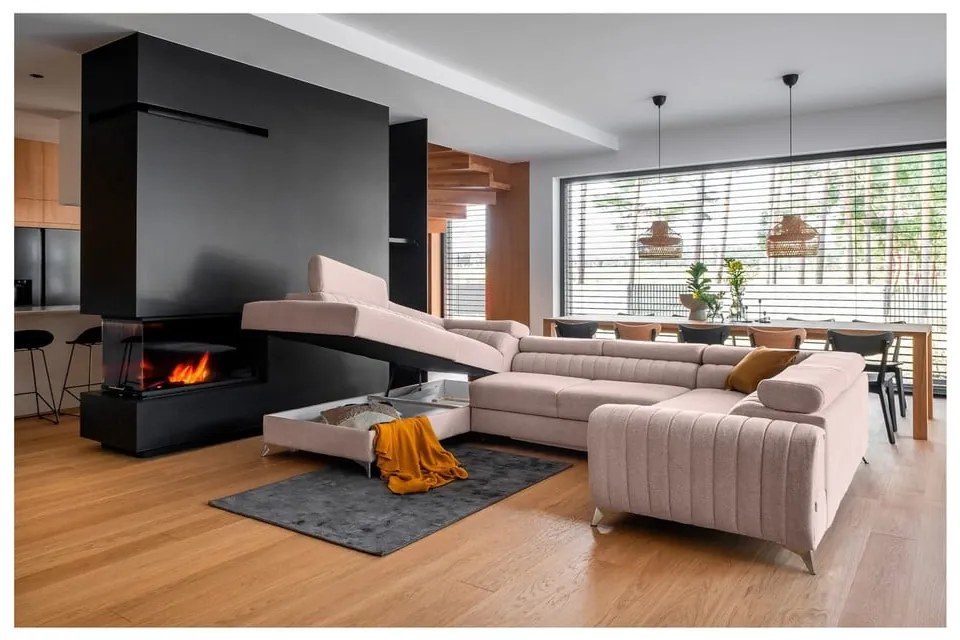 Colțar roz extensibil/cu spațiu de depozitare (cu colț pe partea stângă/în formă de "U") Louis – ELTAP