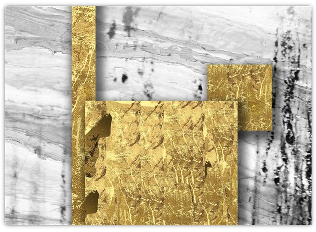 Tablou pe sticlă - Pătrate de aur N⁰1 (70x50 cm)