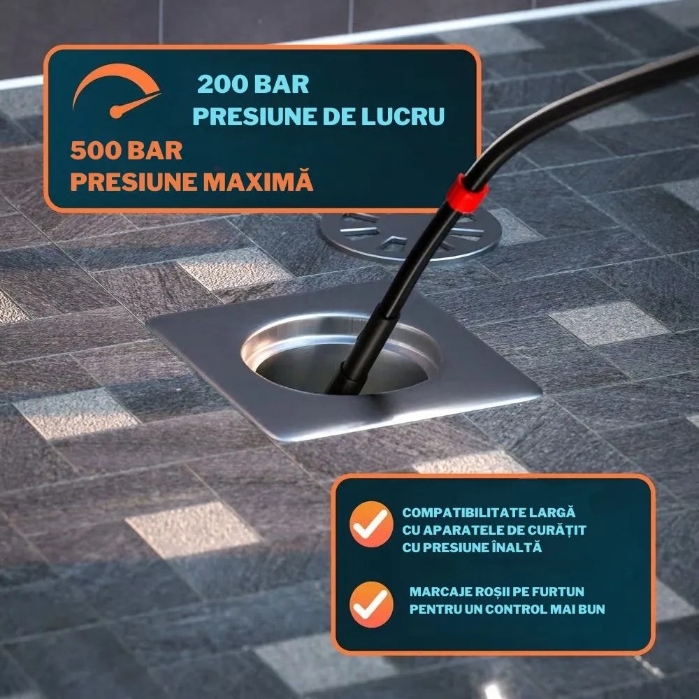 Set de curățare țevi Premium, 15 m, negru Jurhan