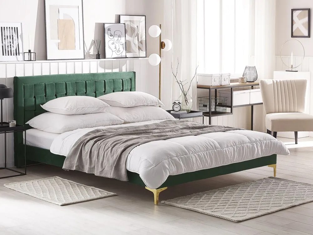 Pat matrimonial 140 cm LIMO (polyester) (verde închis) (cu somieră). 1022886