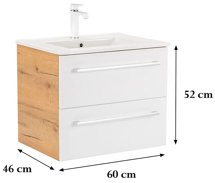 Dulap inferior Vario Clam 60 cu lavoar stejar-alb