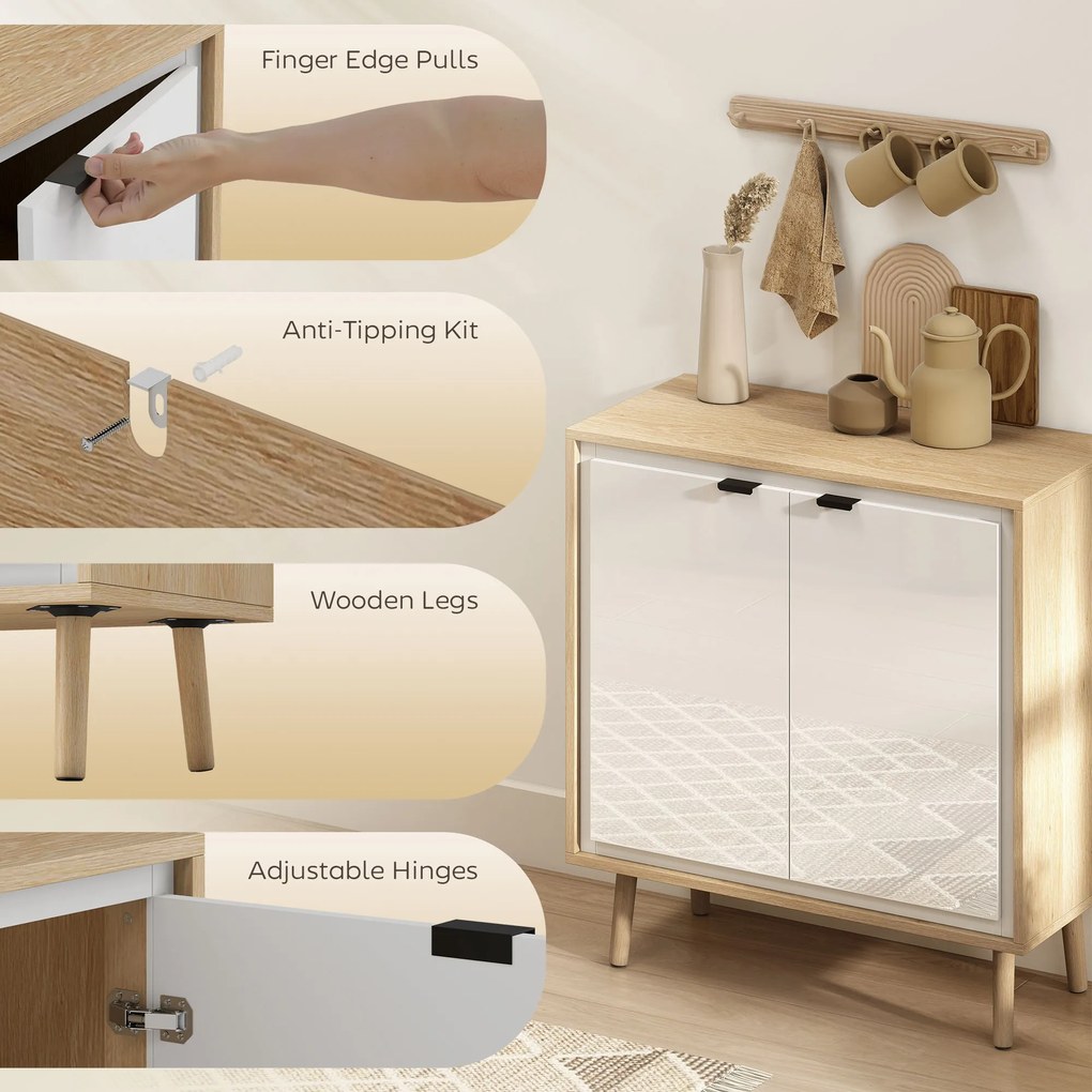 HOMCOM Dulap Modern cu 2 Uși și Raft Reglabil 72x35x77cm Alb și Stejar | Aosom Romania