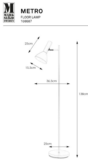 Lampadar Markslöjd 108687 METRO 1xE27/40W/230V alb