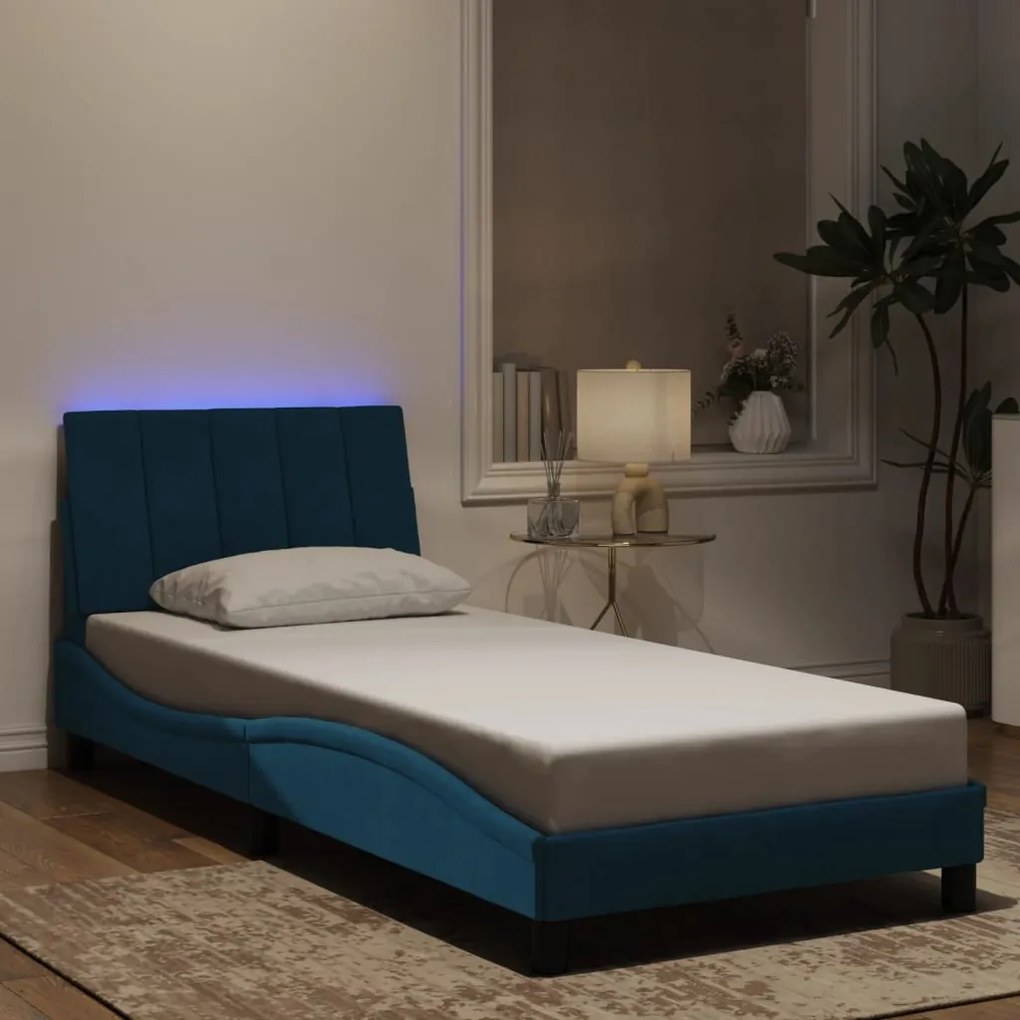 vidaXL Cadru de pat cu lumini LED, albastru, 80x200 cm, catifea