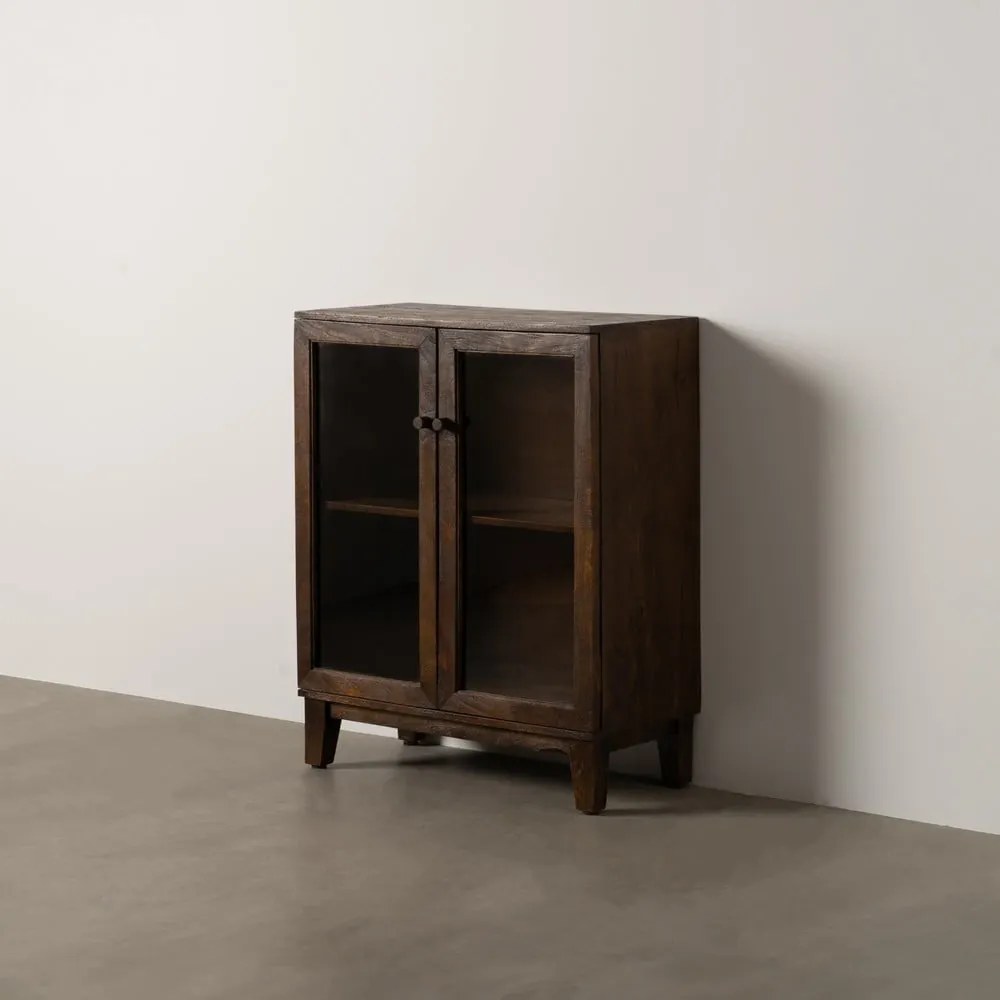 Vitrină maro din lemn de mango 80x100x40 cm Ravi – Ixia