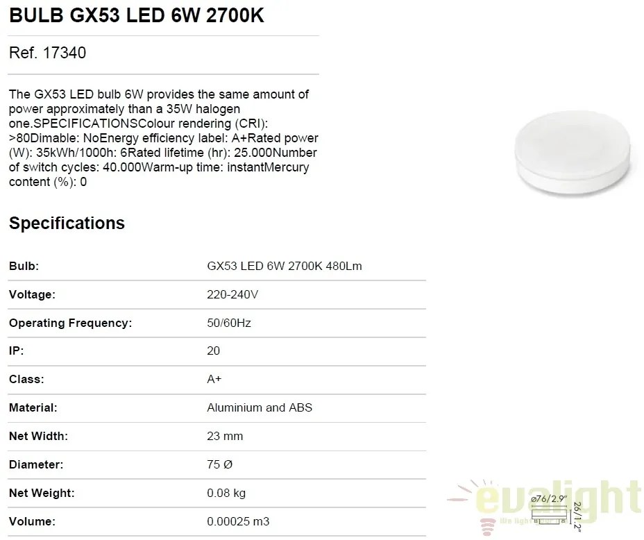 Bec LED GX53 6W 2700K 17340