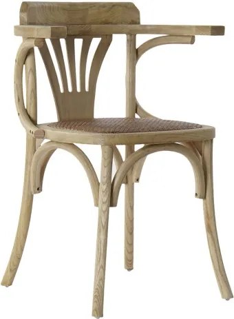 Scaun cu brațe dining din lemn masiv de ulm cu șezut împletit din rattan, 57×46×78 cm, „Brasserie"