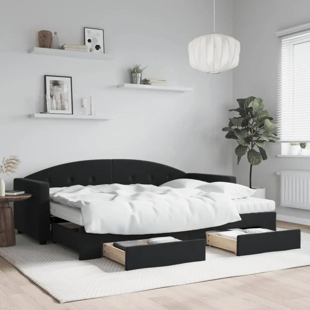 vidaXL Pat de zi cu extensie și sertare, negru, 80x200 cm, catifea