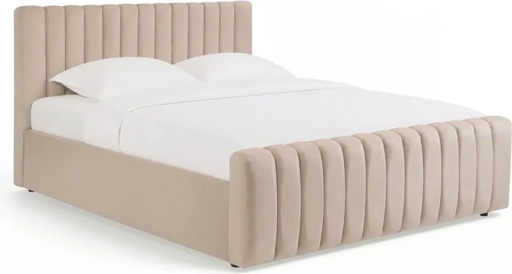 Pat tapițat Livani 160x200 cu ladă de depozitare - velur bej Velluto 2