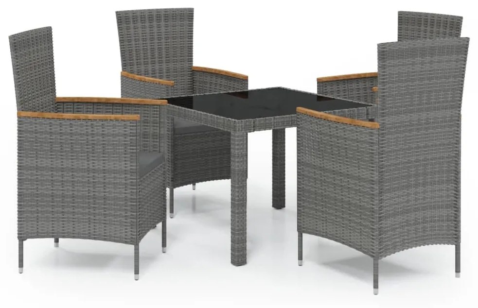 3094934 vidaXL Set mobilier de exterior cu perne, 5 piese, gri, poliratan