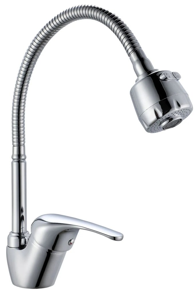 Baterie Bucatarie Q-10 Sanq, pipa flexibila, Argintiu, cartus discuri ceramice D 40 mm