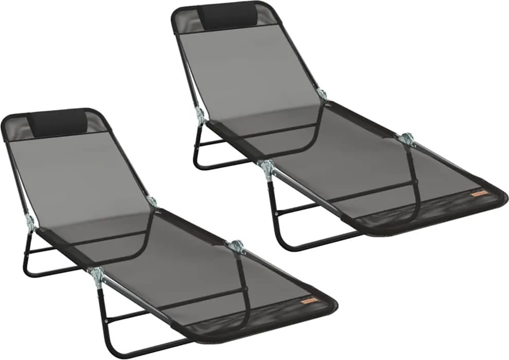 vidaXL Șezlong pliabil 2 pcs Negru 182 x 55 x 85,5 cm Textilenă