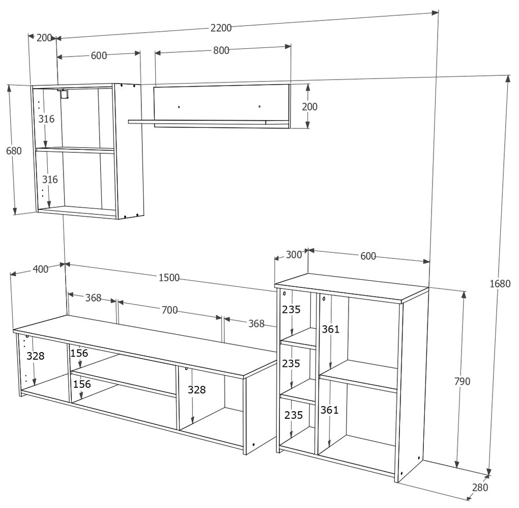 Set haaus Alice, Stejar Sonoma/Alb, L 220 cm