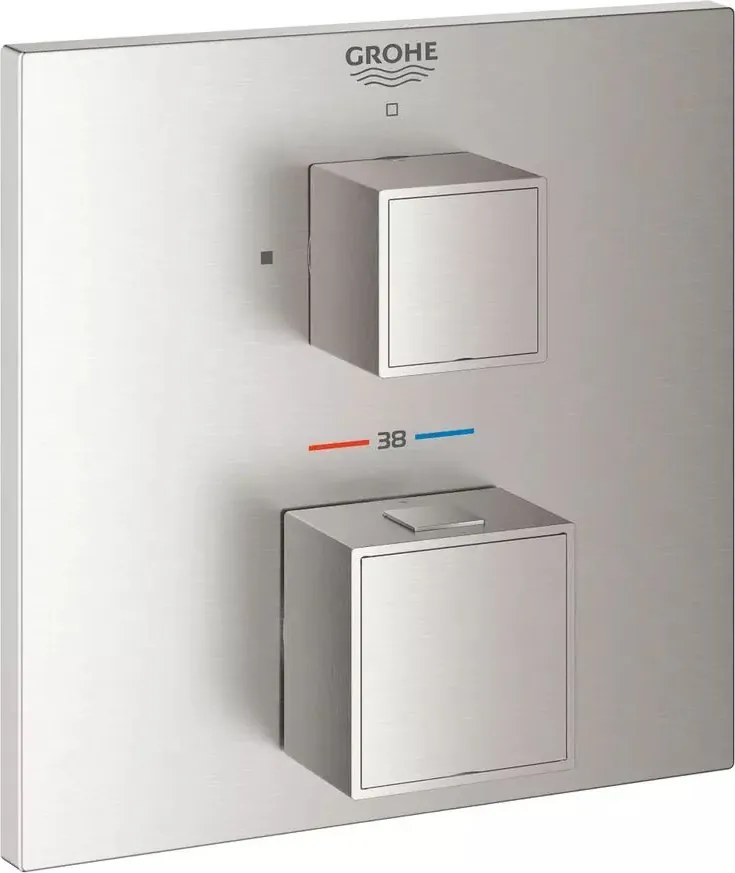 Baterie dus incastrata Grohtherm Cube termostatata crom periat Supersteel fara corp ingropat