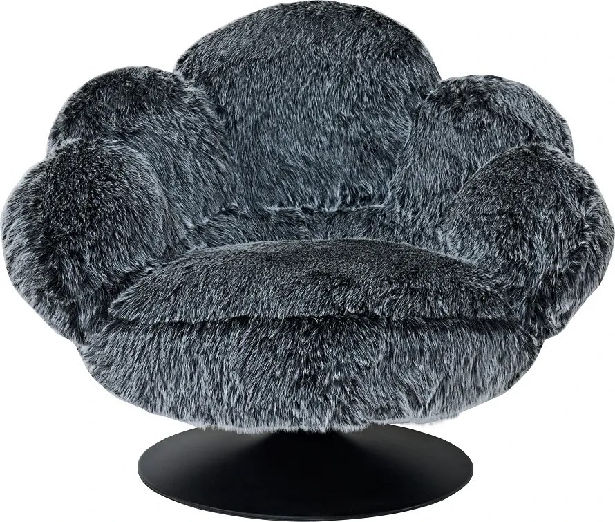 Fotoliu de relaxare rotativ 360° tip Lounge, tapițerie Mink Cashmere, bază metalică neagră Ø60 cm, Gri, 96x93x78 cm