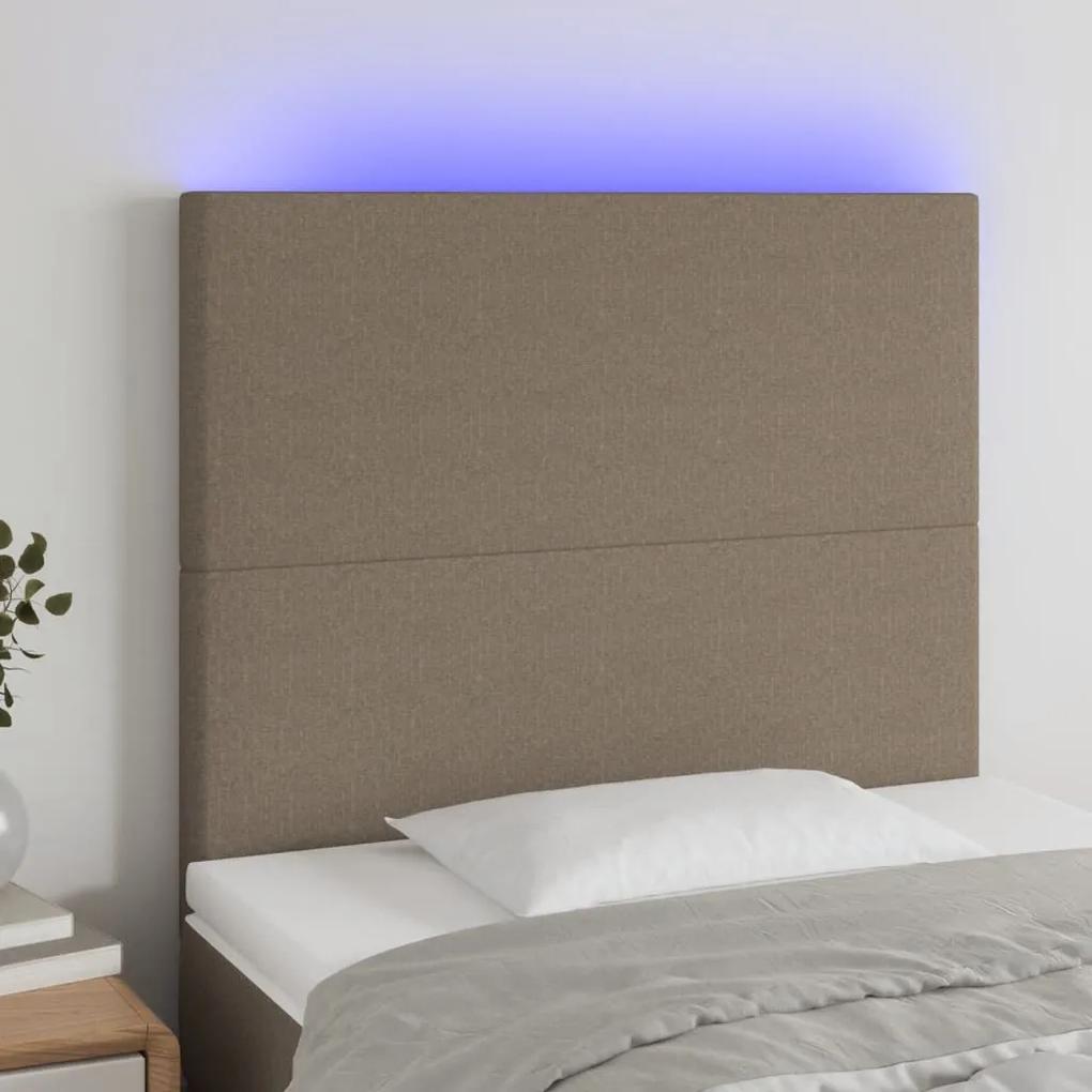 3122130 vidaXL Tăblie de pat cu LED, gri taupe, 90x5x118/128 cm, textil
