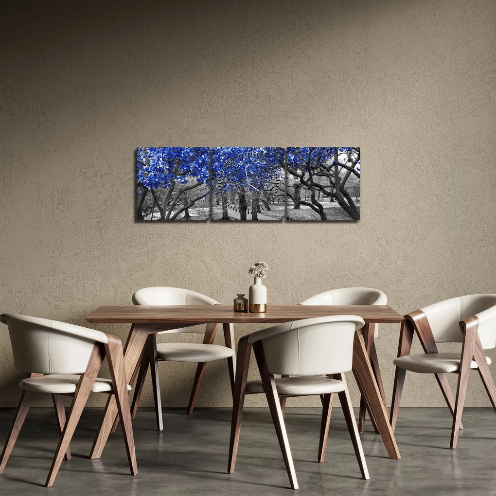 Tablou - Copaci albaștri Central Park, New York (cu ceas) (90x30 cm)