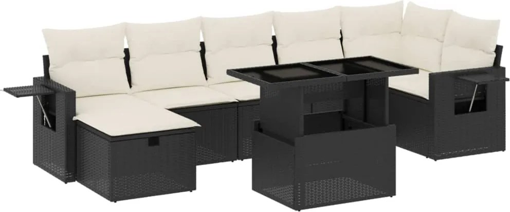 vidaXL Set mobilier de grădină cu perne, 8 piese, negru, poliratan