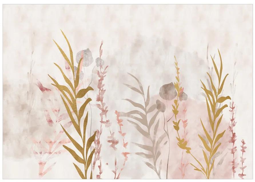 Fototapet - Plante metalice - ramuri pictate cu culori delicate și aur