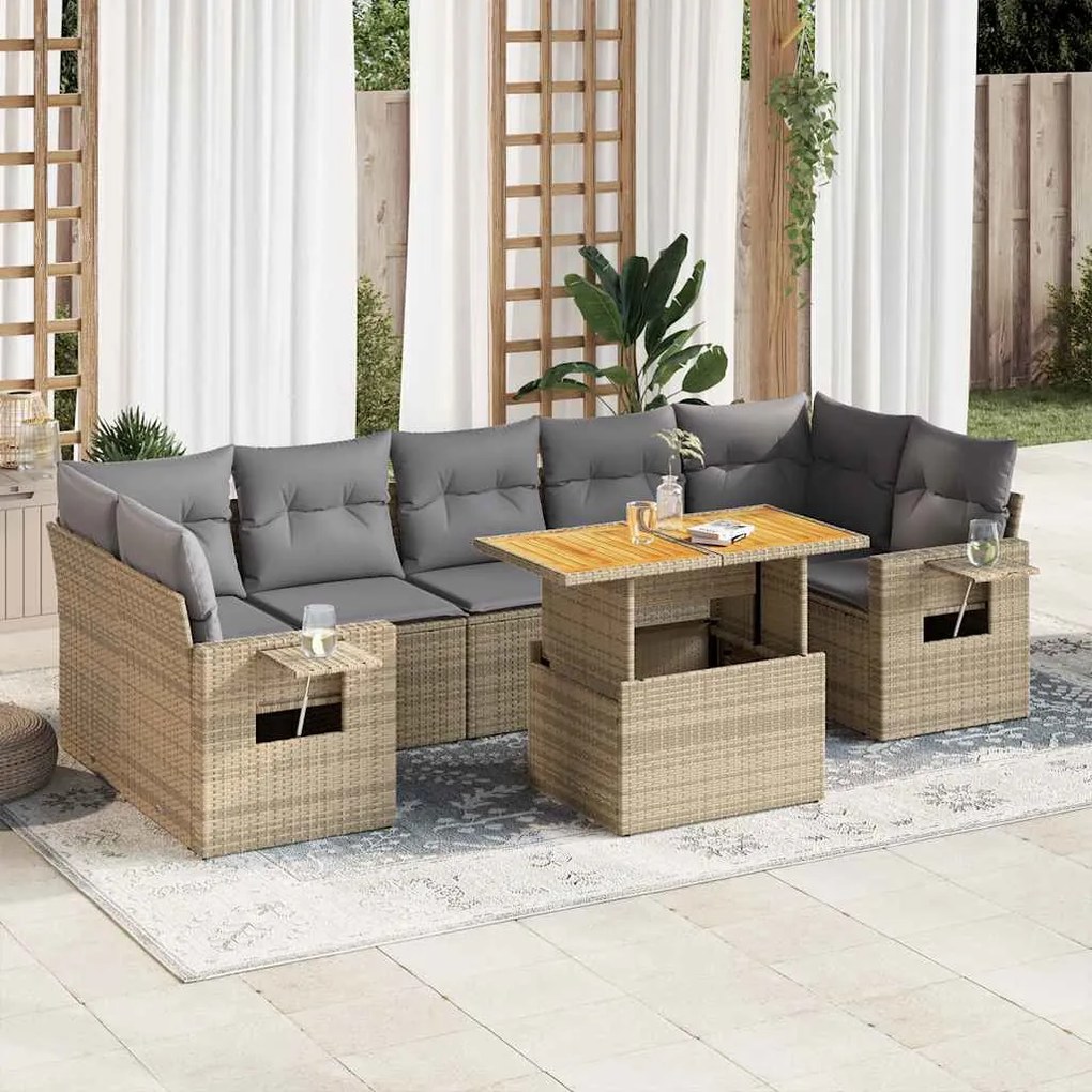 vidaXL Set canapele de grădină, 8 piese, cu perne, bej, poliratan