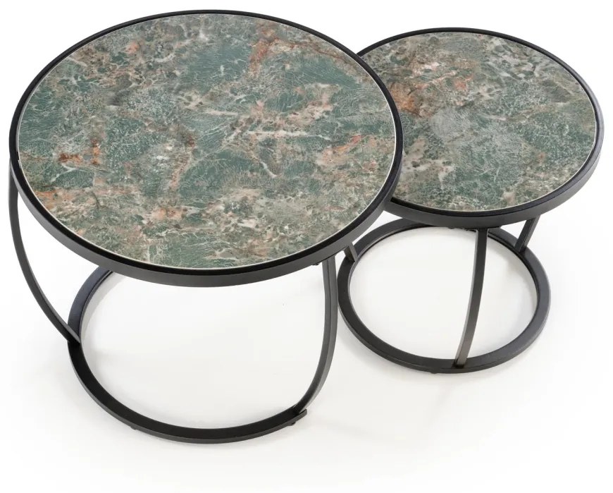 Set 2 mese de cafea Ines marmura verde/negru