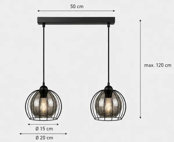 Lustră pe cablu SOLO BLACK 2xE27/60W/230V