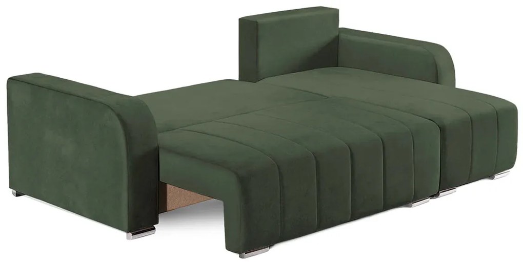 Coltar Extensibil 3 locuri Armando, cu ladă de depozitare, Verde - Gri, 240 x 147 x 85 cm