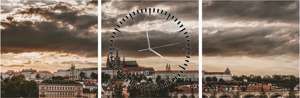 Tablou - Praga înnorită (cu ceas) (90x30 cm)