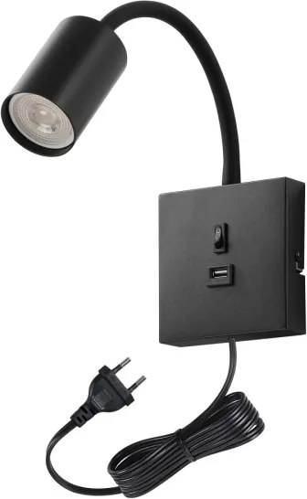 Immax 08295L - Lampă de perete PUNTO cu USB, 1xGU10/9W/230V, neagră