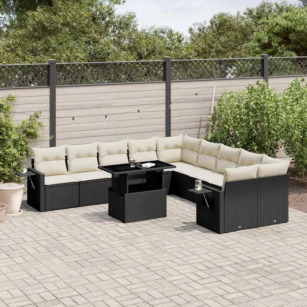 vidaXL Set canapele de grădină cu perne, 11 piese, negru, poliratan