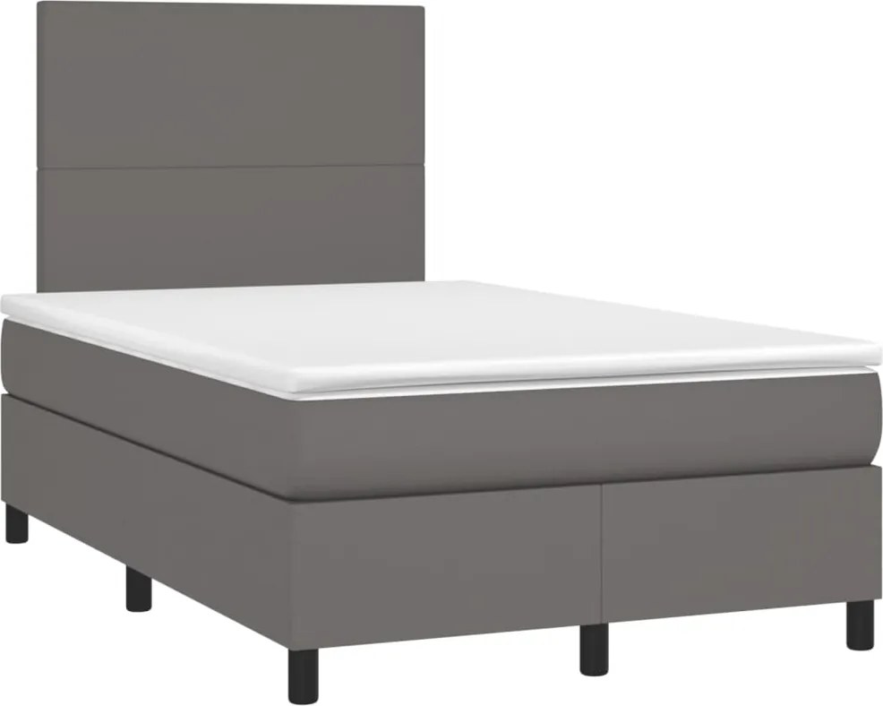 vidaXL Pat box spring cu saltea, gri, 120x190 cm, piele ecologică