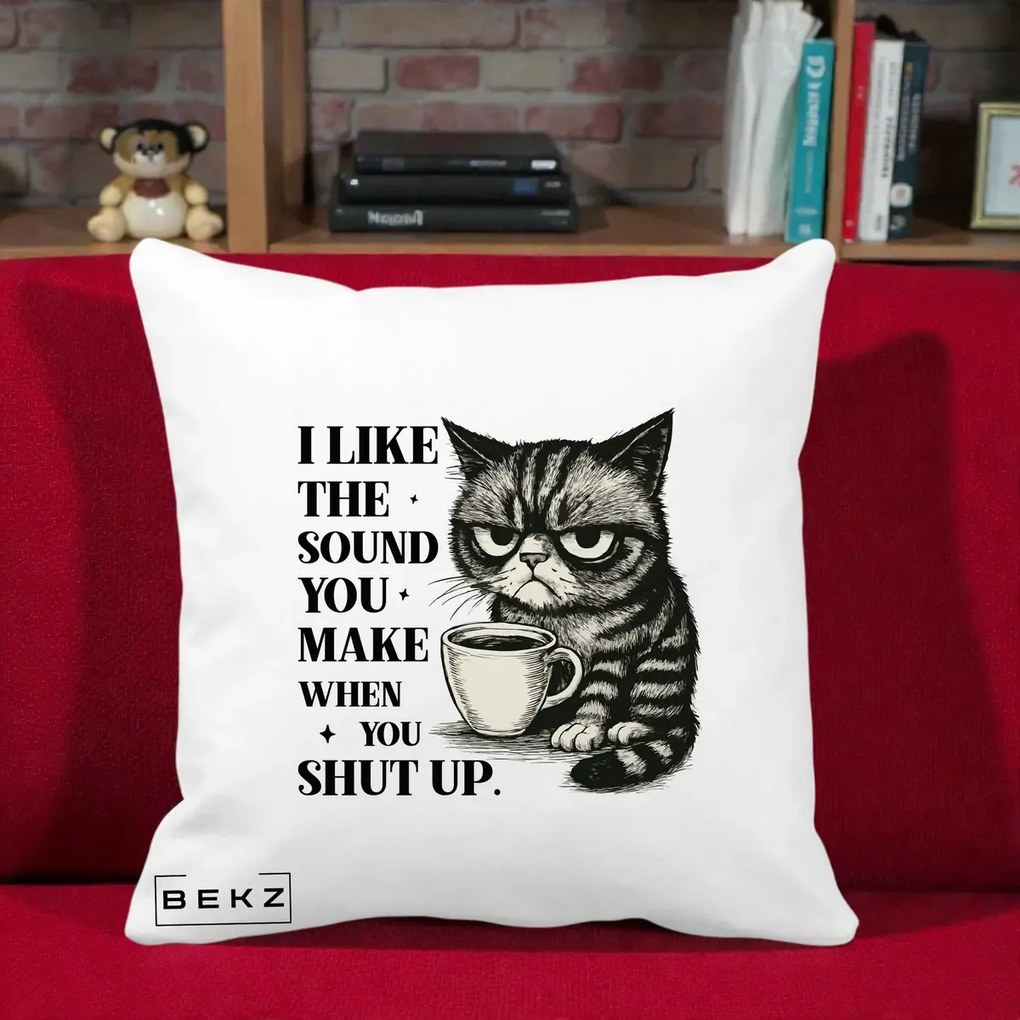 Perna Decorativa I Like the Sound You Make Pisica, 40x40 cm, Alba Mata, Husa Detasabila, Perna Inclusa, BEKZ®