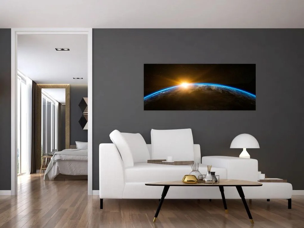Tablou - Planeta Pământ și univers (120x50 cm)