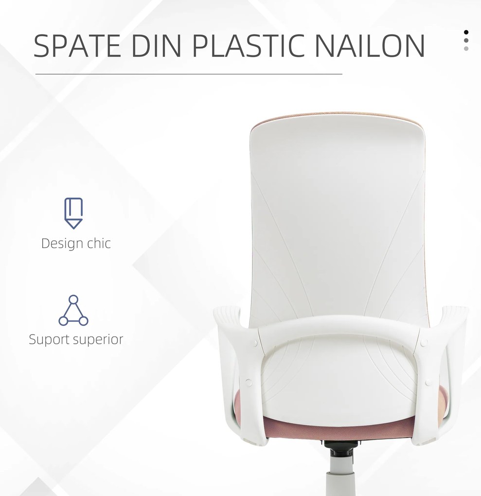 Vinsetto Scaun de birou ergonomic și căptușit, cu înălțime ajustabilă și balans, 62x56x110-119,5 cm, roz | Aosom Romania