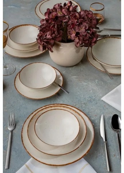 Set de veselă, 24 piese, porțelan, bej/maro