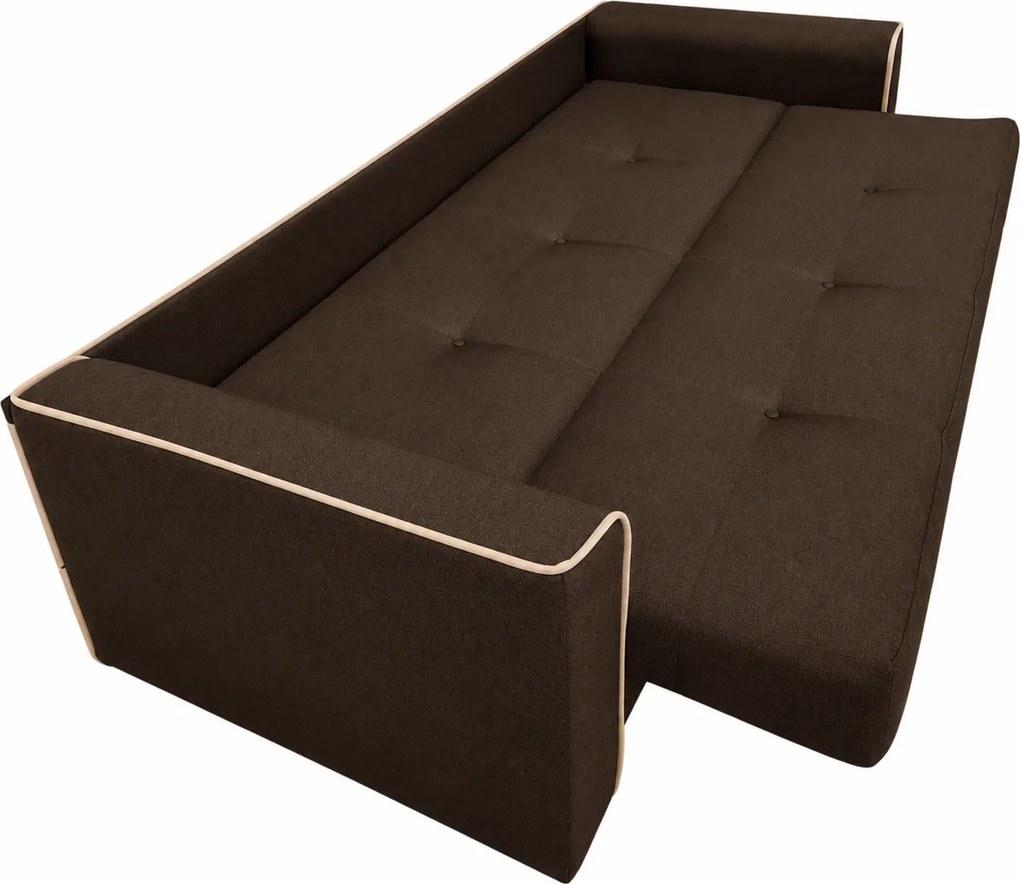 Canapea VERA extensibila, 3 locuri, lada de depozitare, stofa maro închis + bej deschis, 225x90x90 Stofa, Maro + Crem