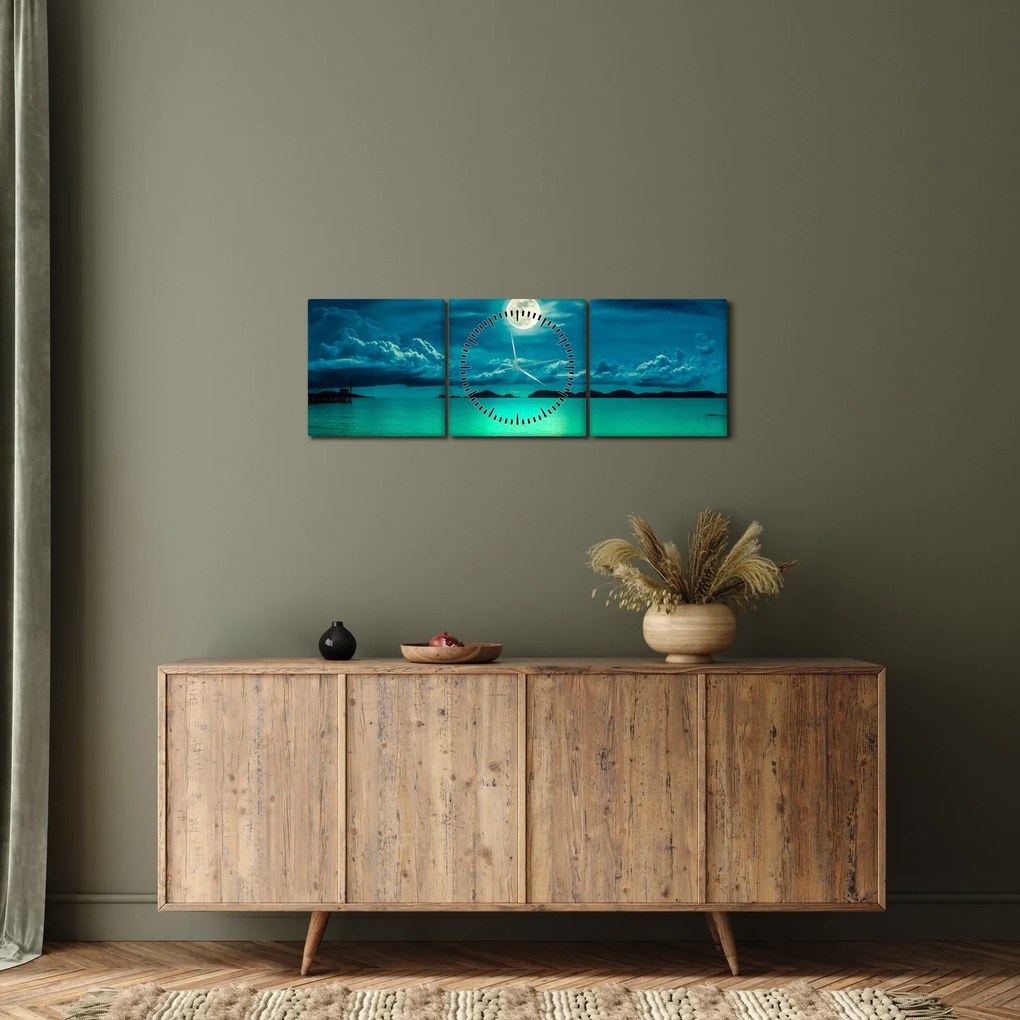 Tablou - Luna plină deasupra apei (cu ceas) (90x30 cm)