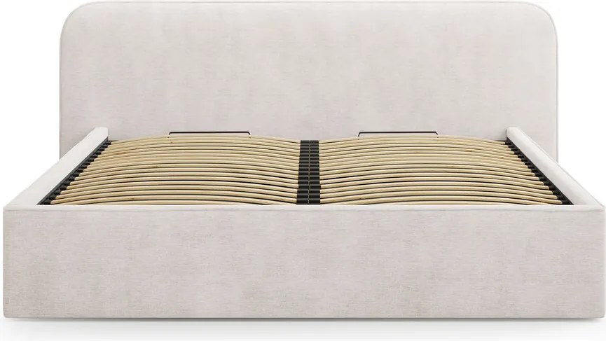 Pat tapitat cu somiera rabatabila si lada depozitare, 160x200 cm, Micadoni Home, Elizabeth-68, tesatura structurata chenille, alb