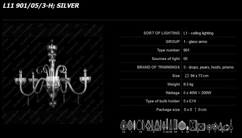 Lustra 5 brate cristal Bohemia, L11 901/05/3-H