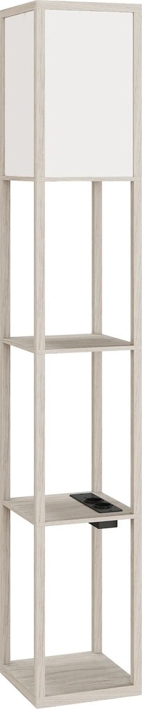 HOMCOM Lampă de Podea LED cu Rafturi, Lampă Modernă cu Comutator cu Pedală și Porturi USB, Lumină cu Culori Reglabile pentru Living și Dormitor, Stejar | Aosom Romania